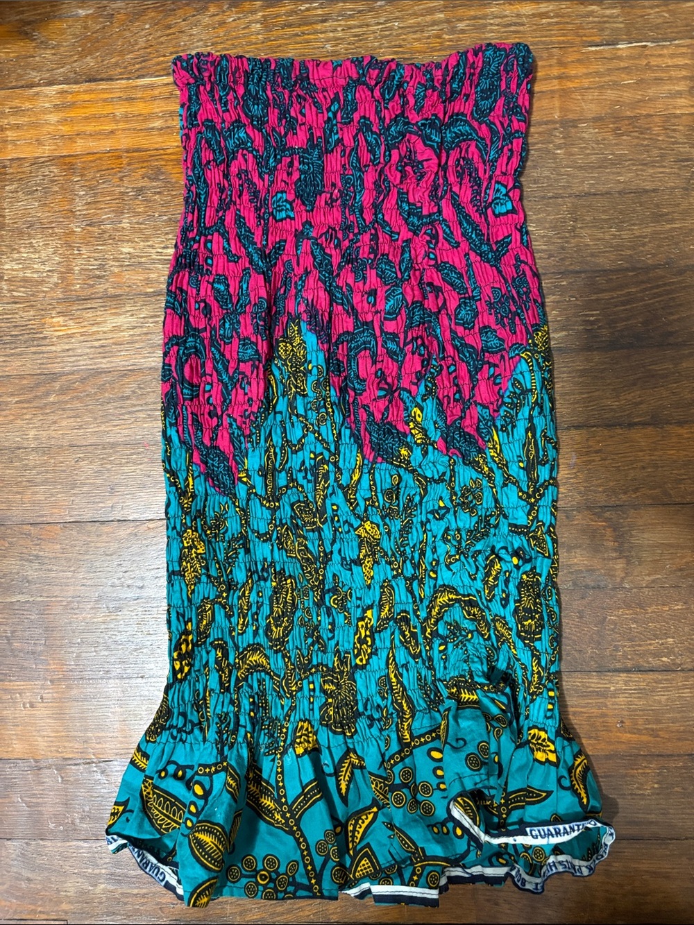 Turquoise & Magenta Printed Ruffle Hem Tube Skirt